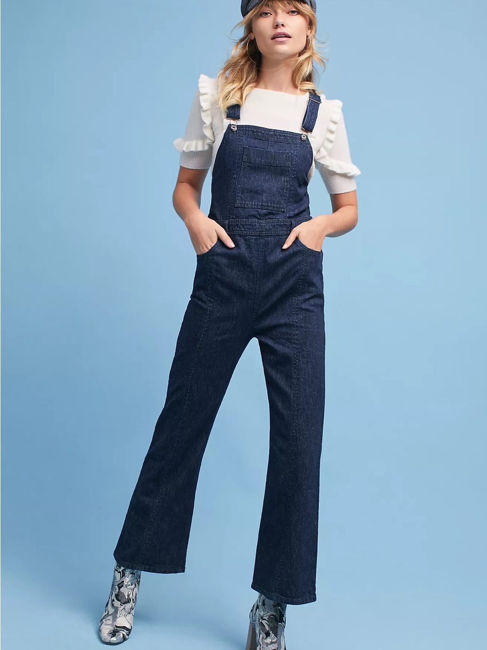 Pilcro Anthropologie Dark Indigo Flare Denim Bib Overalls Size 26 VGUC 70s insp